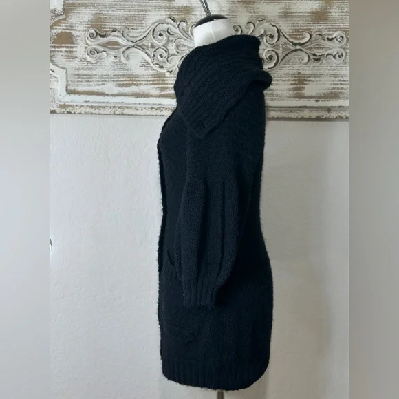 Free People Black Large Buttons Wool Blend Balloon Sleeves Long Cardigan Small - Picture 2 of 9